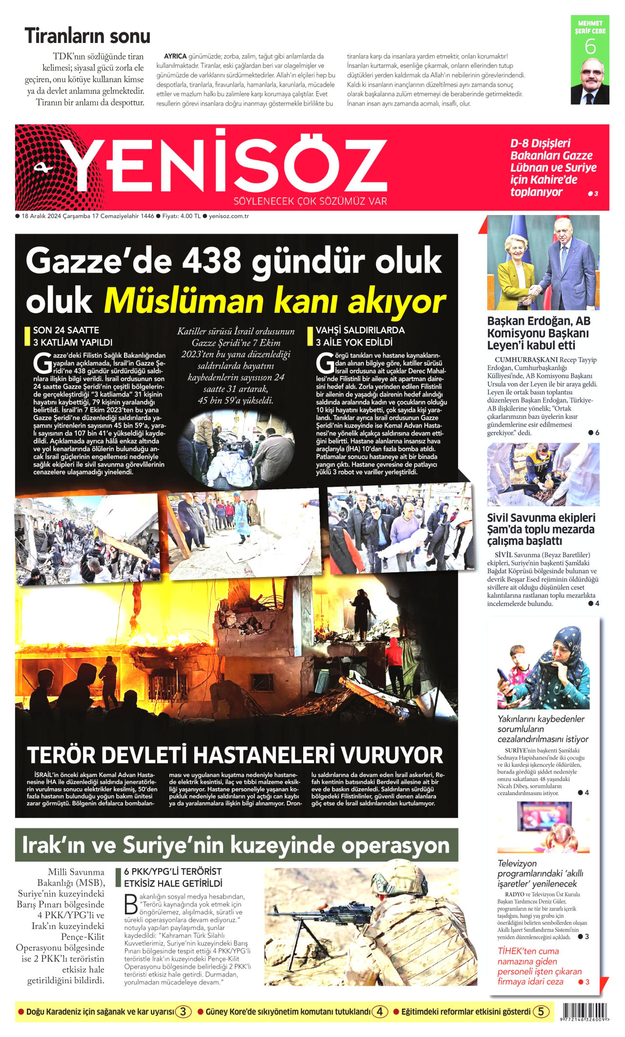 YENİ SÖZ GAZETESİ 18 Aralık 2024 Gazete Manşeti Büyük