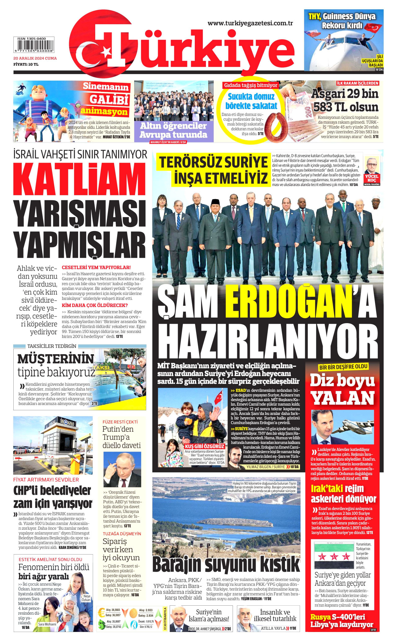 TÜRKİYE GAZETESİ 20 Aralık 2024 Gazete Manşeti Büyük