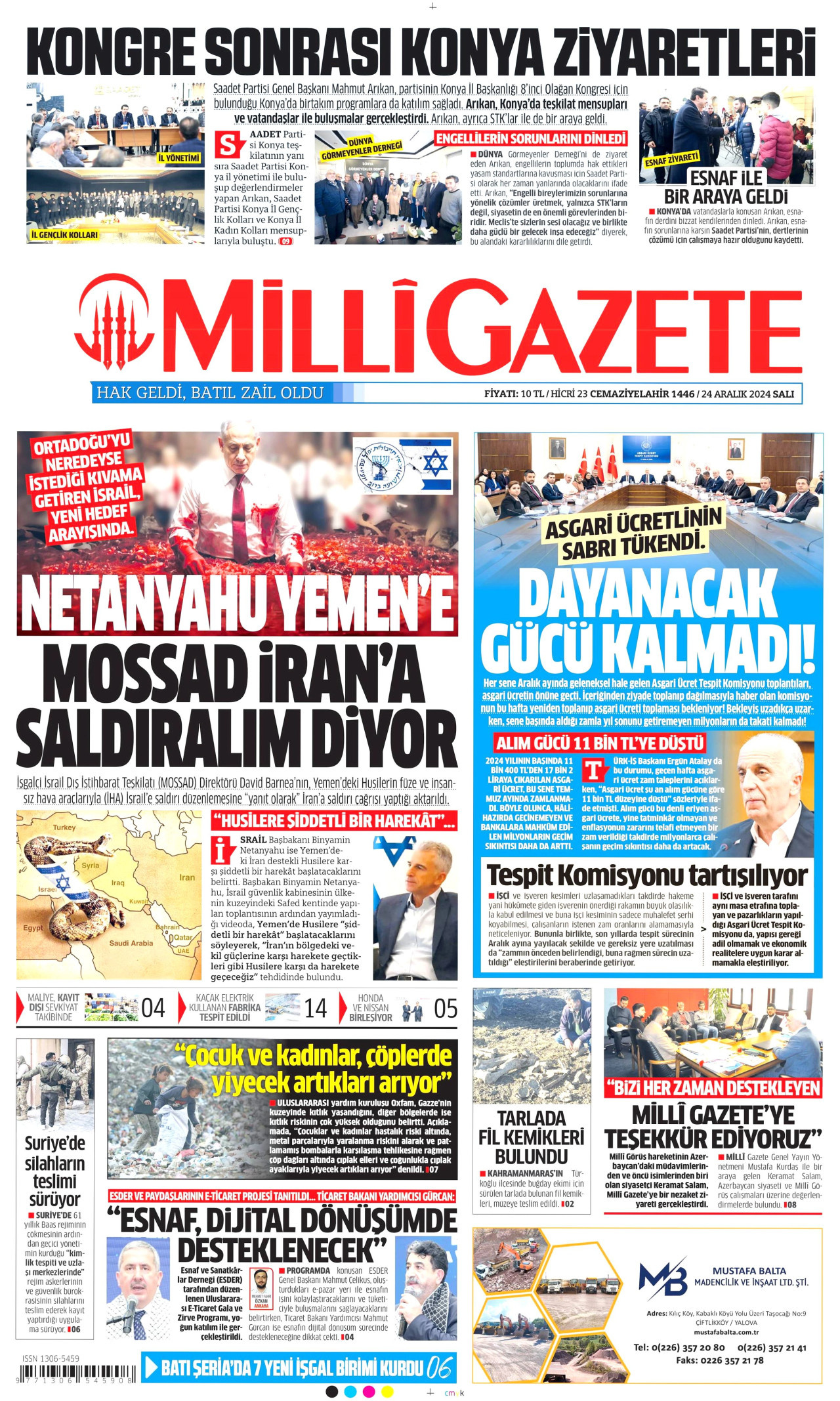 MİLLİ GAZETE 24 Aralık 2024 Gazete Manşeti Büyük