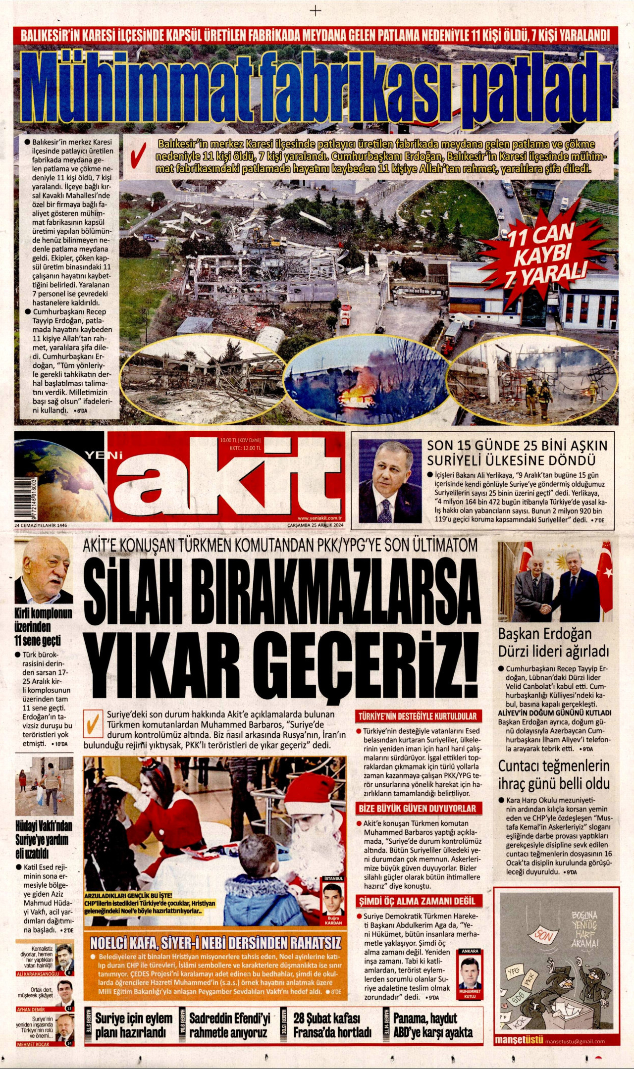 YENİ AKİT 25 Aralık 2024 Gazete Manşeti Büyük