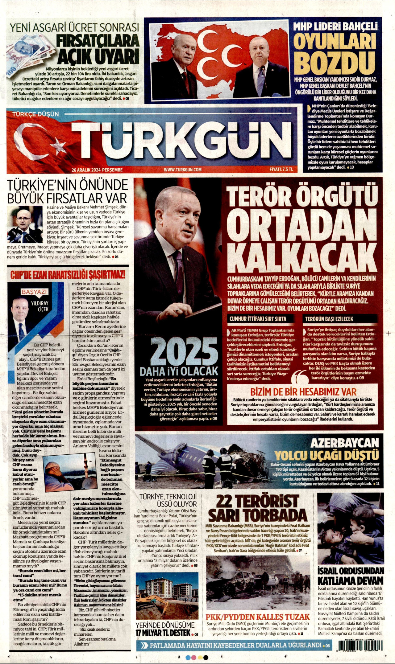 TÜRKGÜN 26 Aralık 2024 Gazete Manşeti Büyük