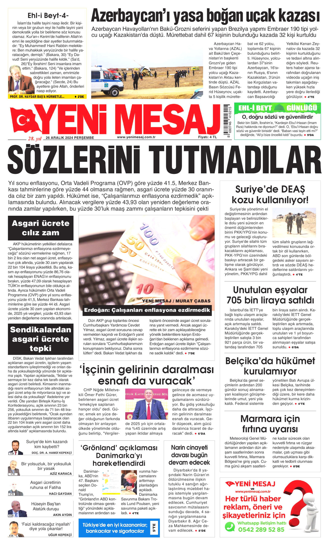 YENİ MESAJ 26 Aralık 2024 Gazete Manşeti Büyük