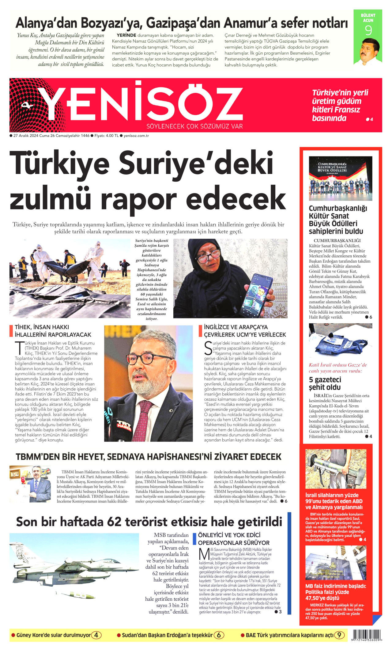 YENİ SÖZ GAZETESİ 27 Aralık 2024 Gazete Manşeti Büyük