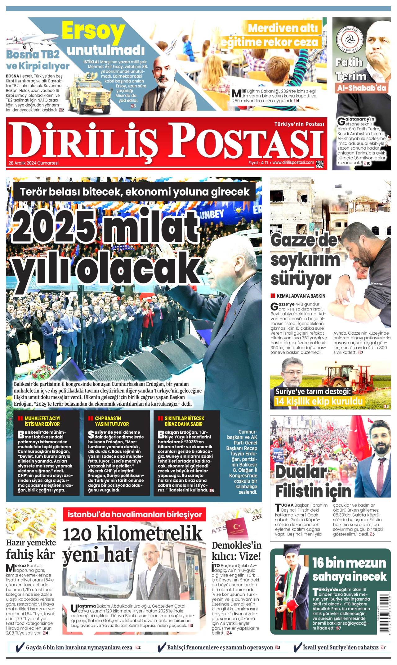 DİRİLİŞ POSTASI 28 Aralık 2024 Gazete Manşeti Büyük