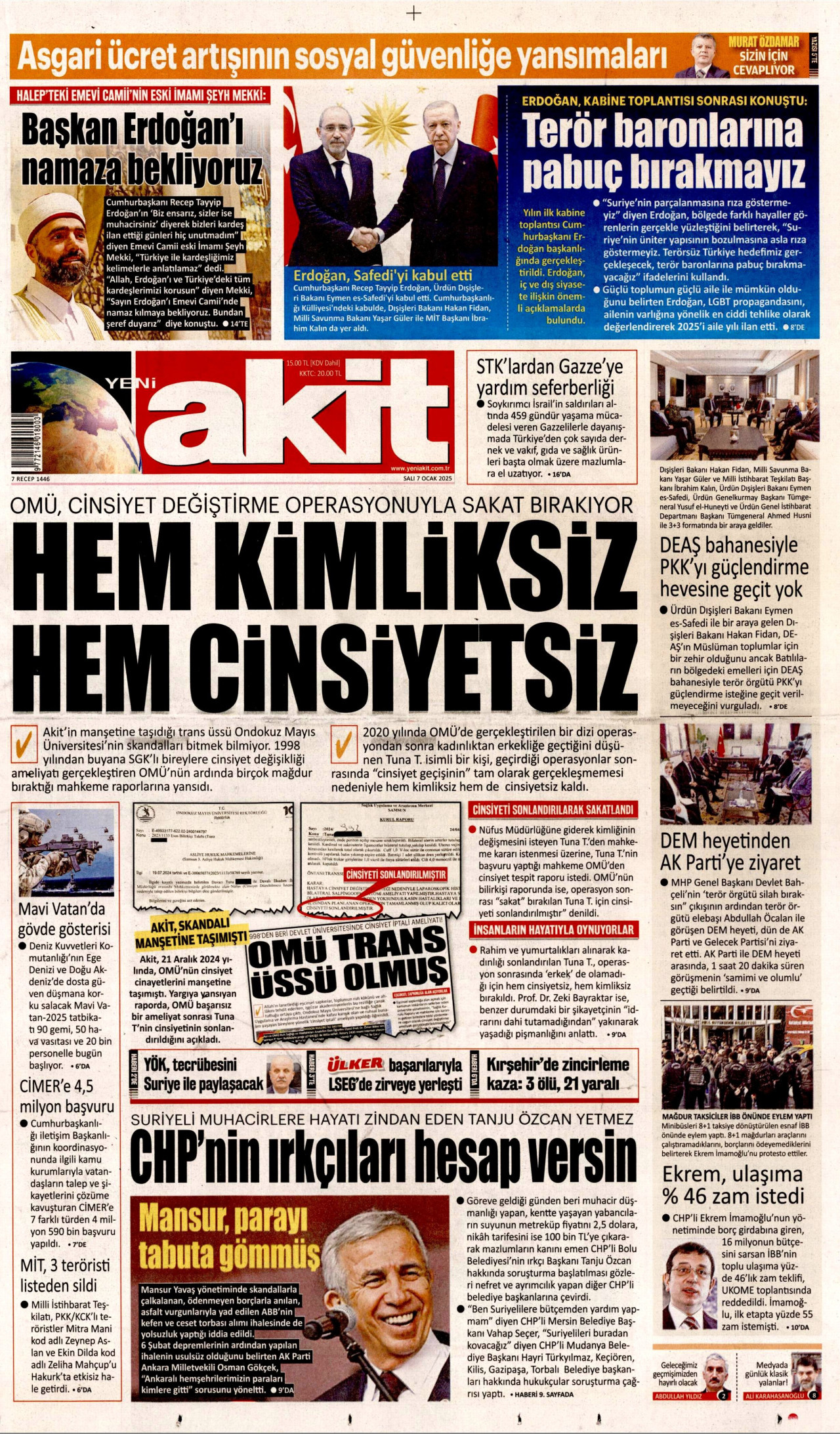 YENİ AKİT 7 Ocak 2025 Gazete Manşeti Büyük