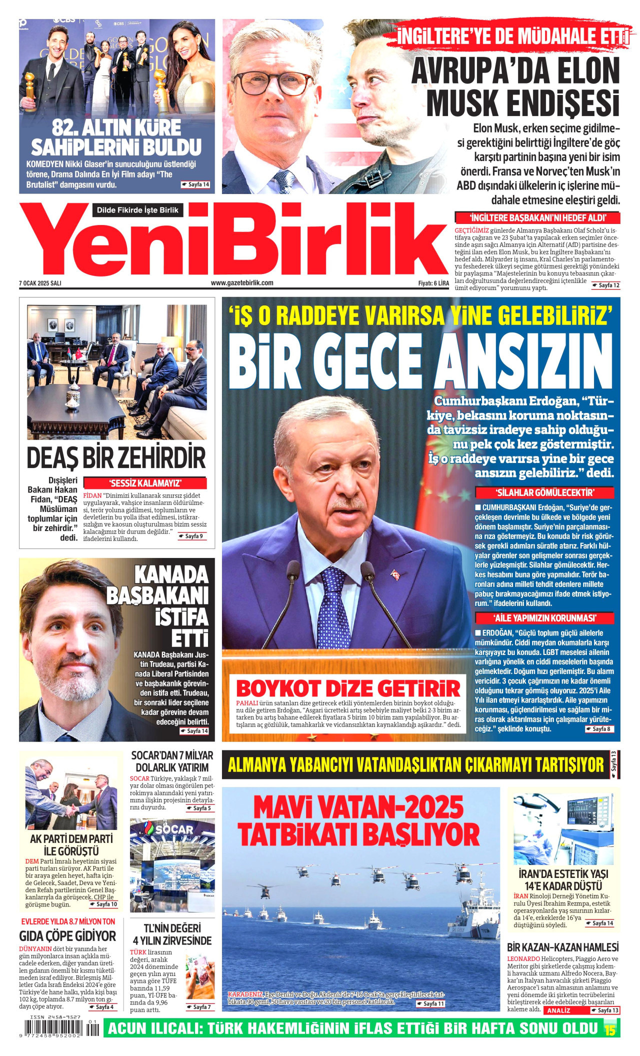 YENİBİRLİK 7 Ocak 2025 Gazete Manşeti Büyük