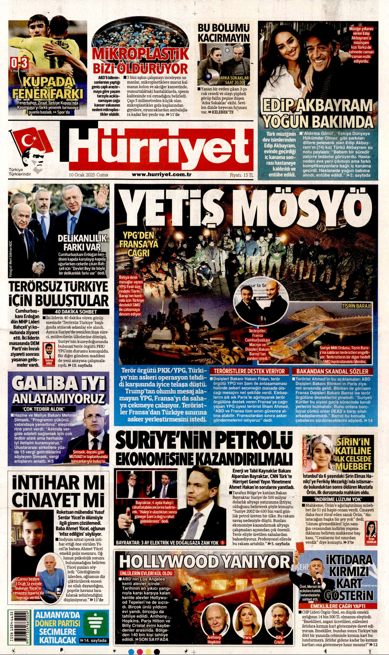 HÜRRİYET 10 Ocak 2025 Gazete Manşeti Büyük